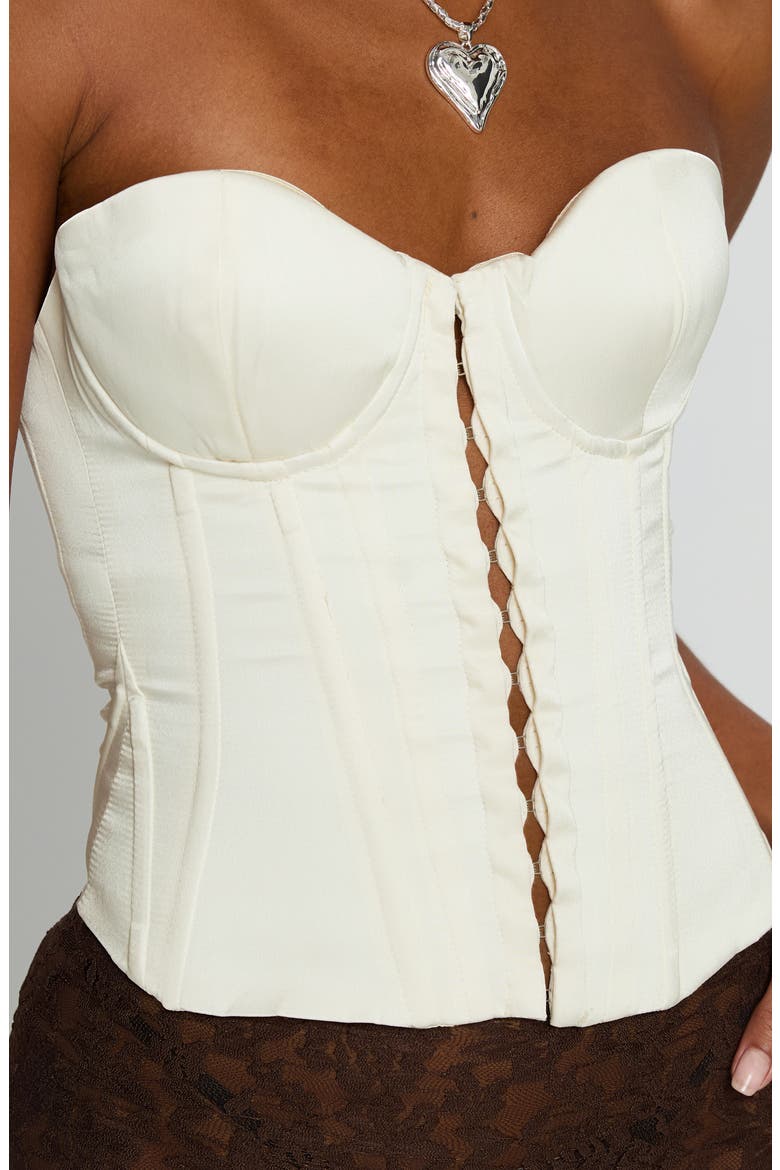 Afelia Lace-Up Strapless Corset Top, Alternate, color, WHITE