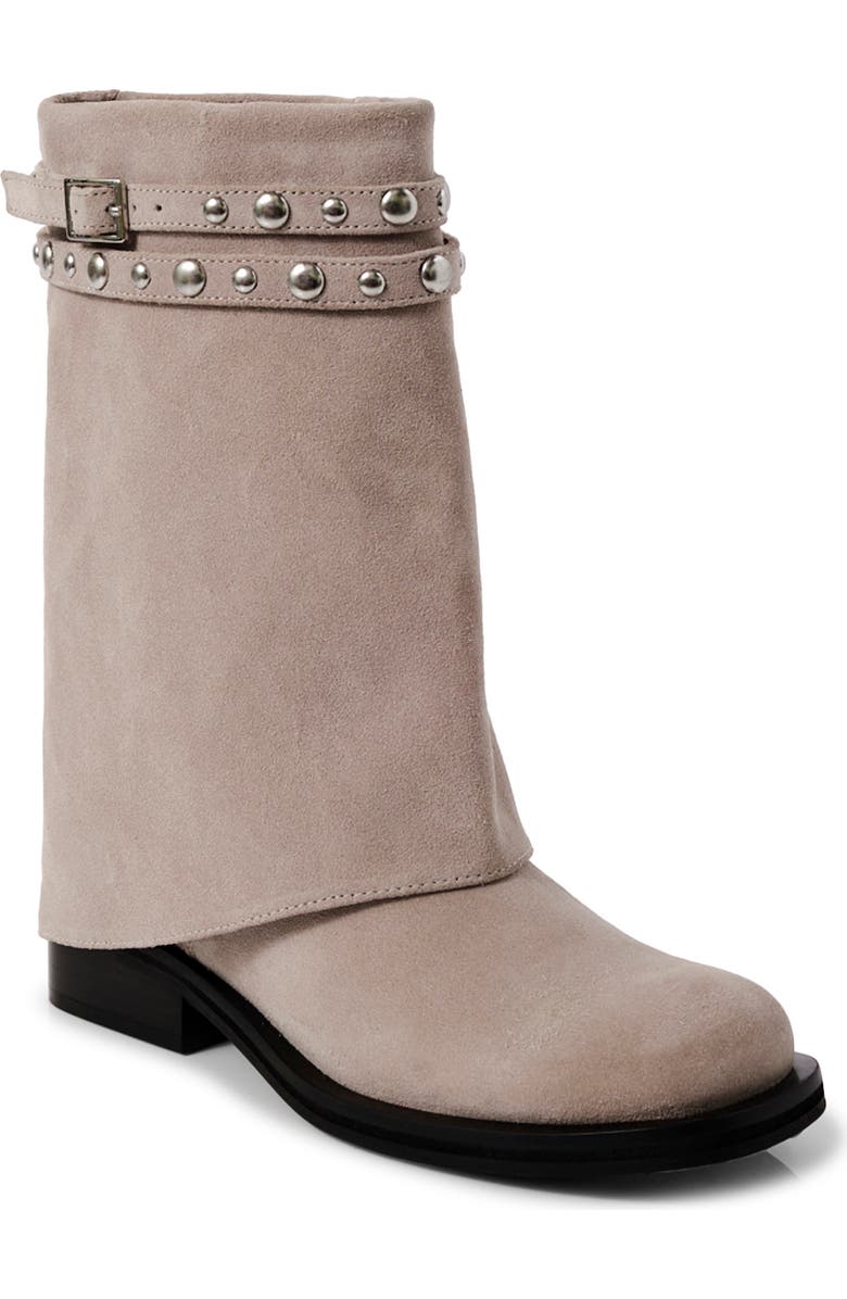 Free People Scorpio Studded Foldover Bootie, Main, color, Dust Bunny Suede