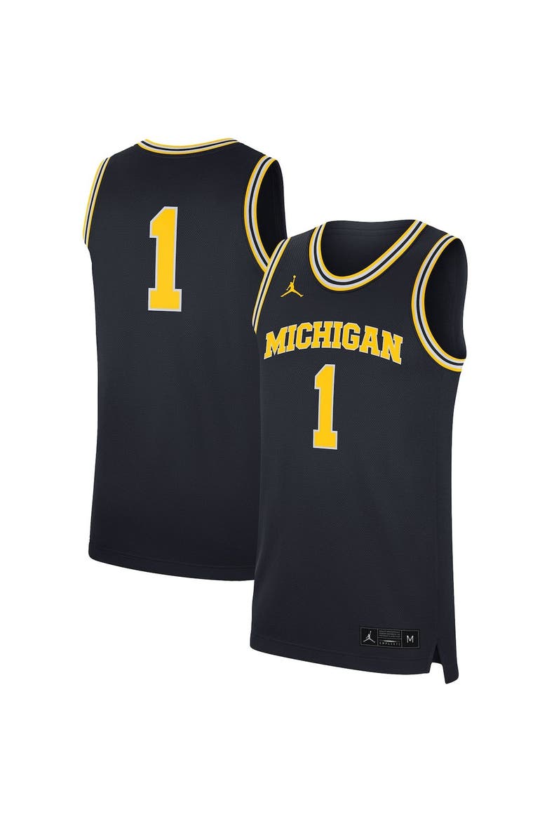 Men's Jordan Brand #1 Navy Michigan Wolverines Replica Jersey, Main, color, Navy