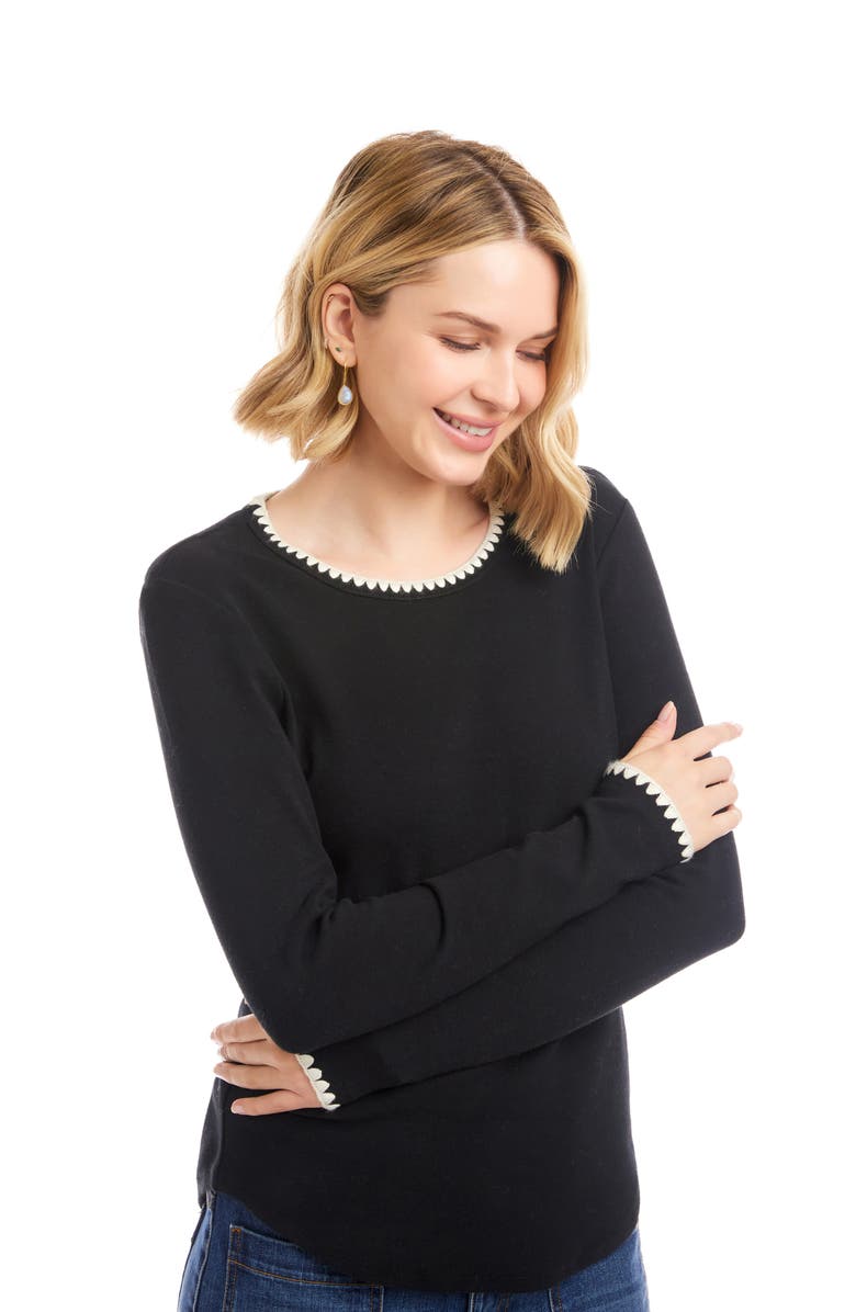 Karen Kane Edge Stitch Crewneck Top, Alternate, color, Black/ Cream