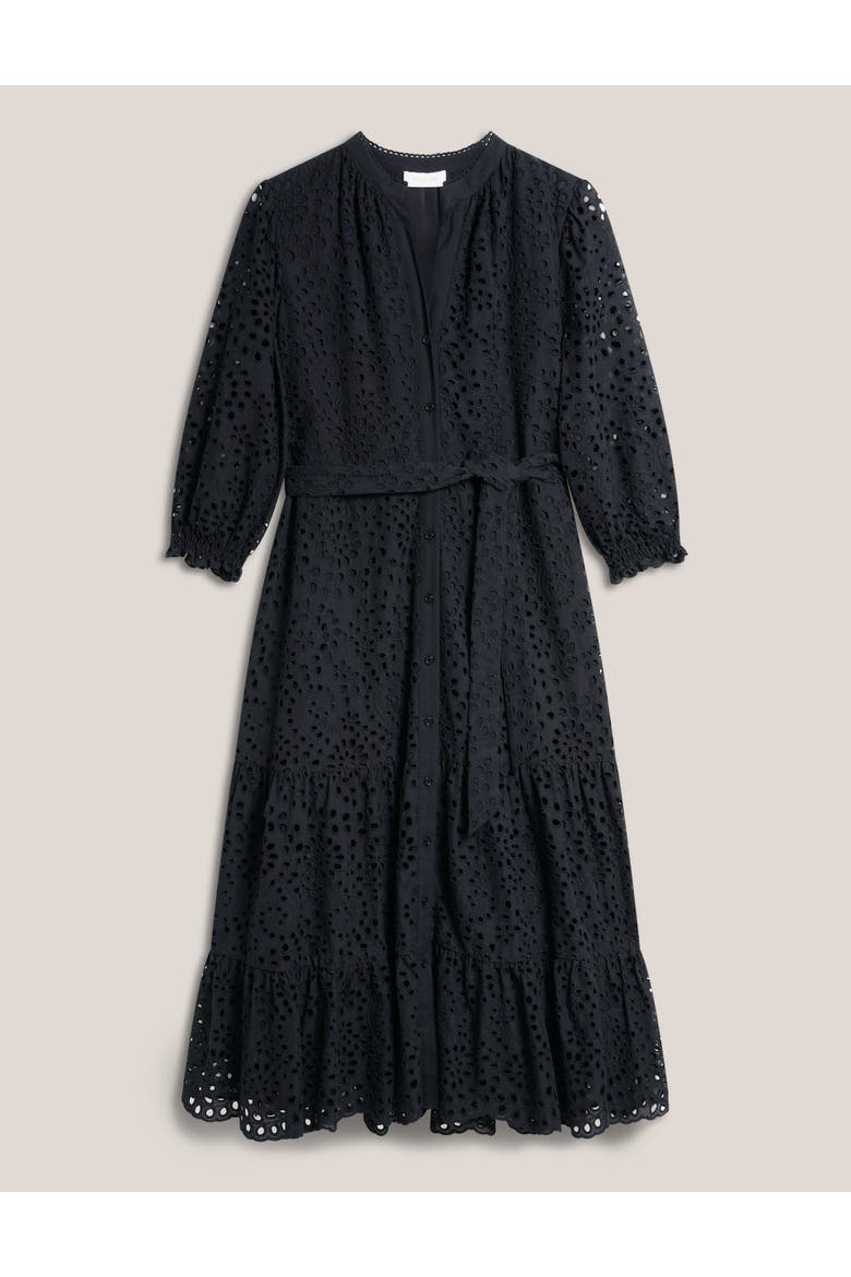 Cianna Tiered Broderie Midi Dress, Alternate, color, Navy