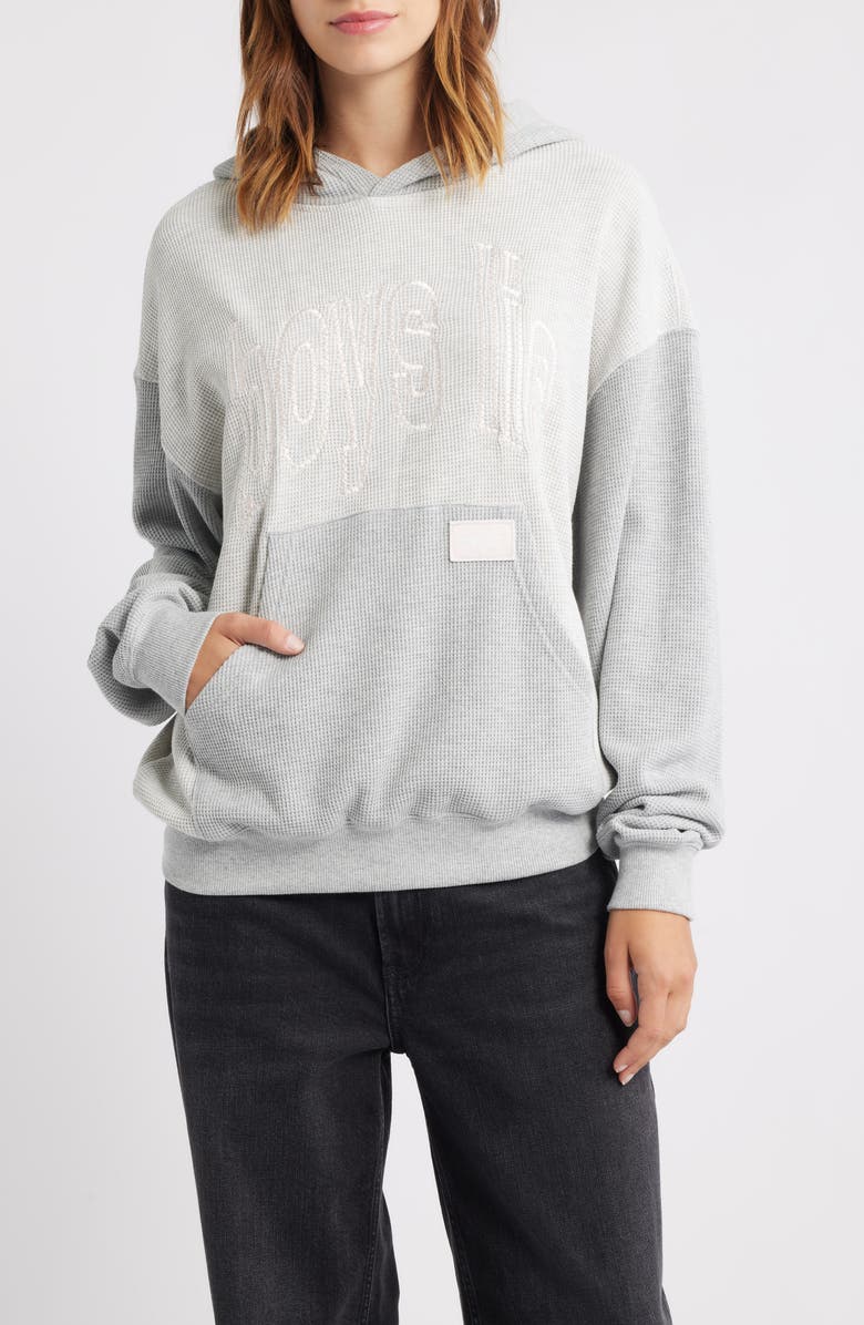 BOYS LIE Block Their Number V3 Racer Waffle Knit Hoodie, Main, color, Heather Grey