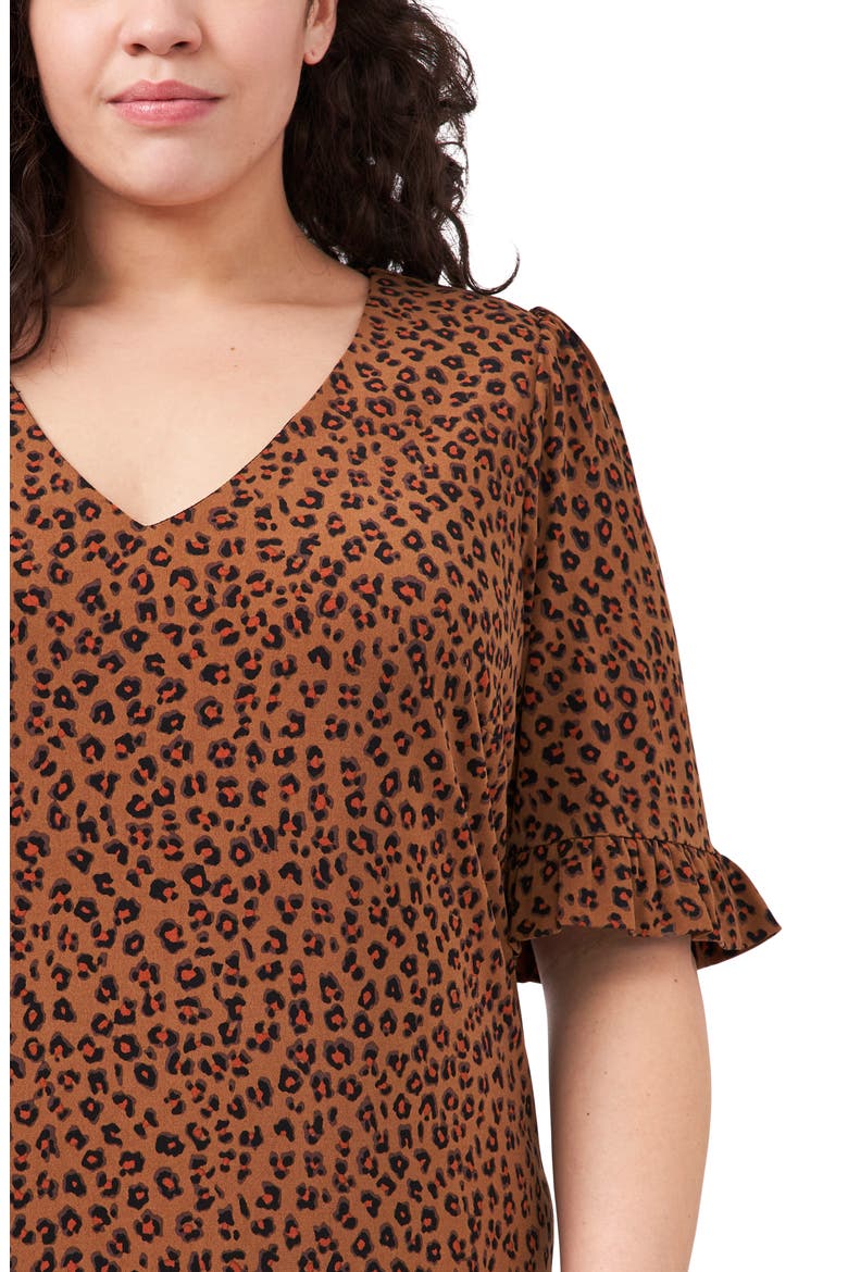 Leopard Print Ruffle Stretch Knit Dress, Alternate, color, SPICEWOOD