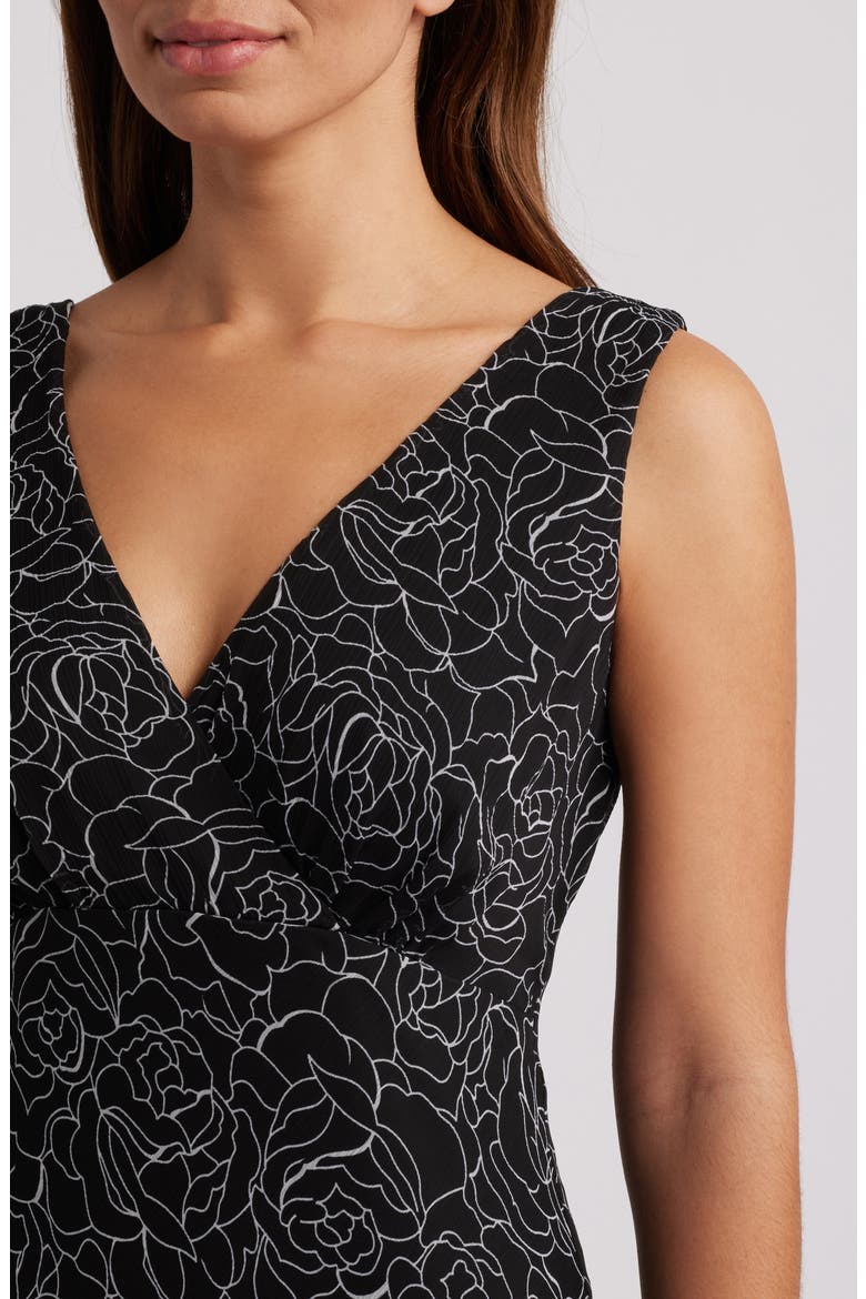 Floral Asymmetric Hem Chiffon Midi Dress, Alternate, color, BLACK