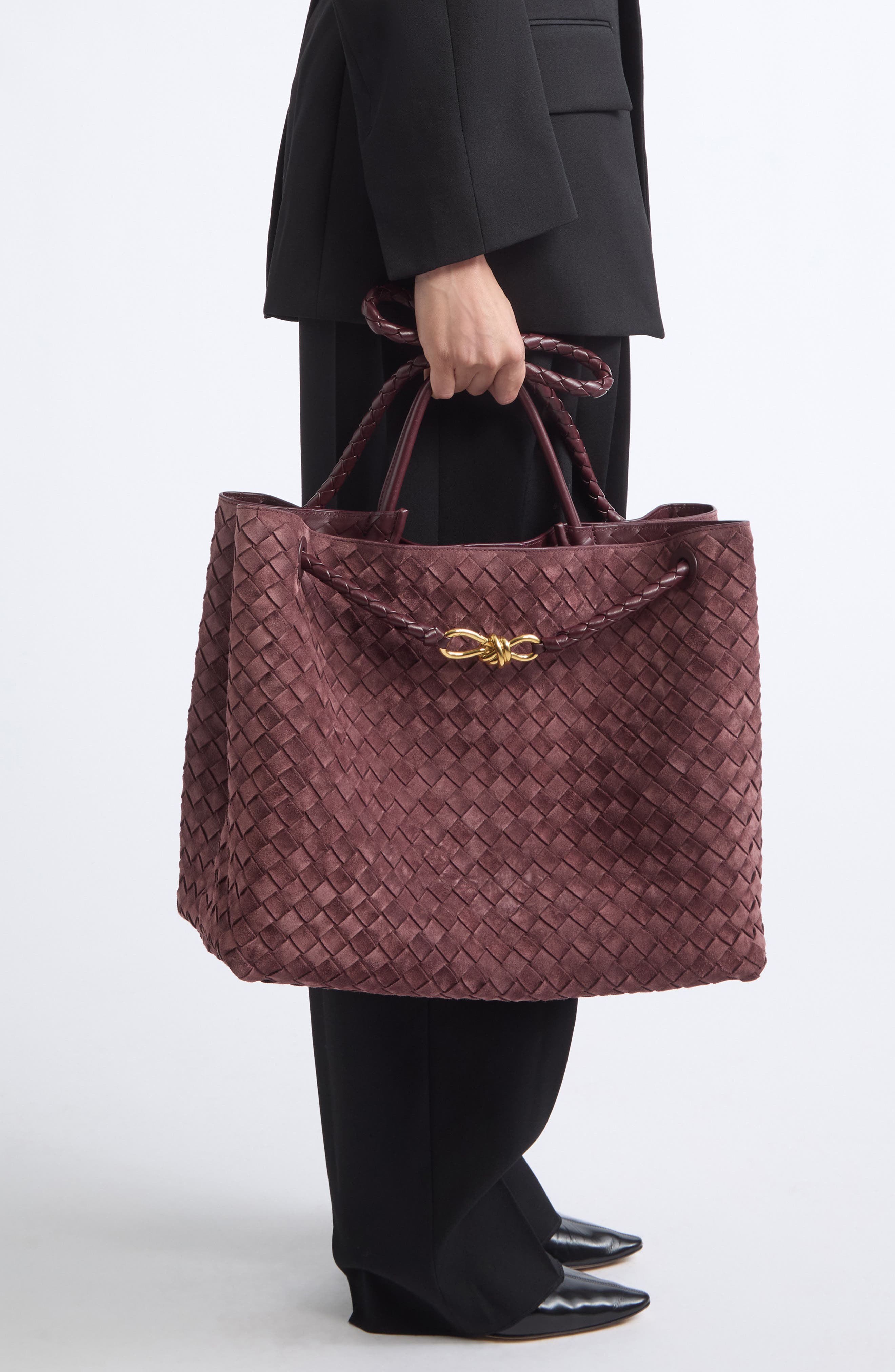 Large Andiamo Intrecciato Suede Shoulder Bag, Alternate, color, 6159 DEEP MAHOGANY-MB-D.M