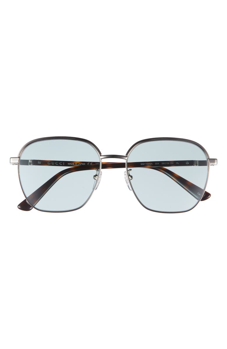 Gucci 58mm Square Sunglasses, Main, color, Silver Silver Blue