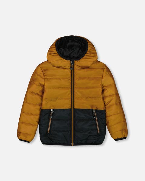 Little Boy's Colorblock Quilted Mid-Season Jacket Brown And Black