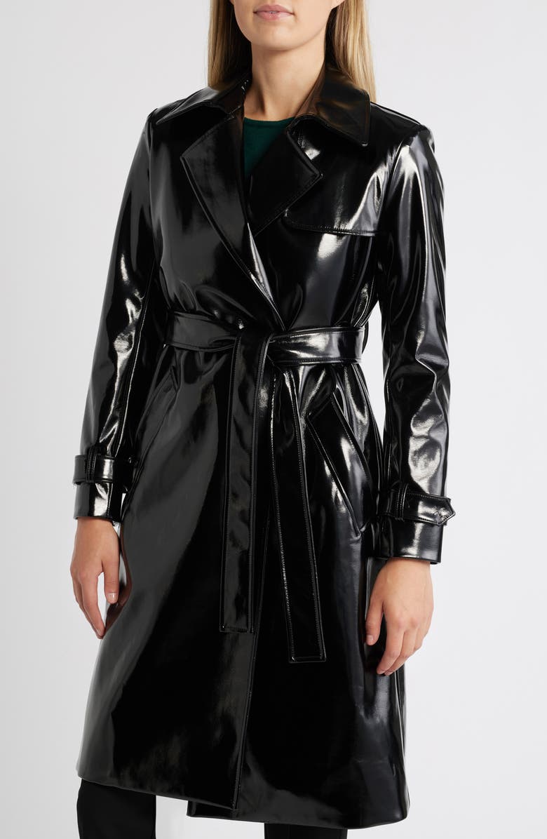 Anne Klein Patent Leather Trench Coat, Alternate, color,
