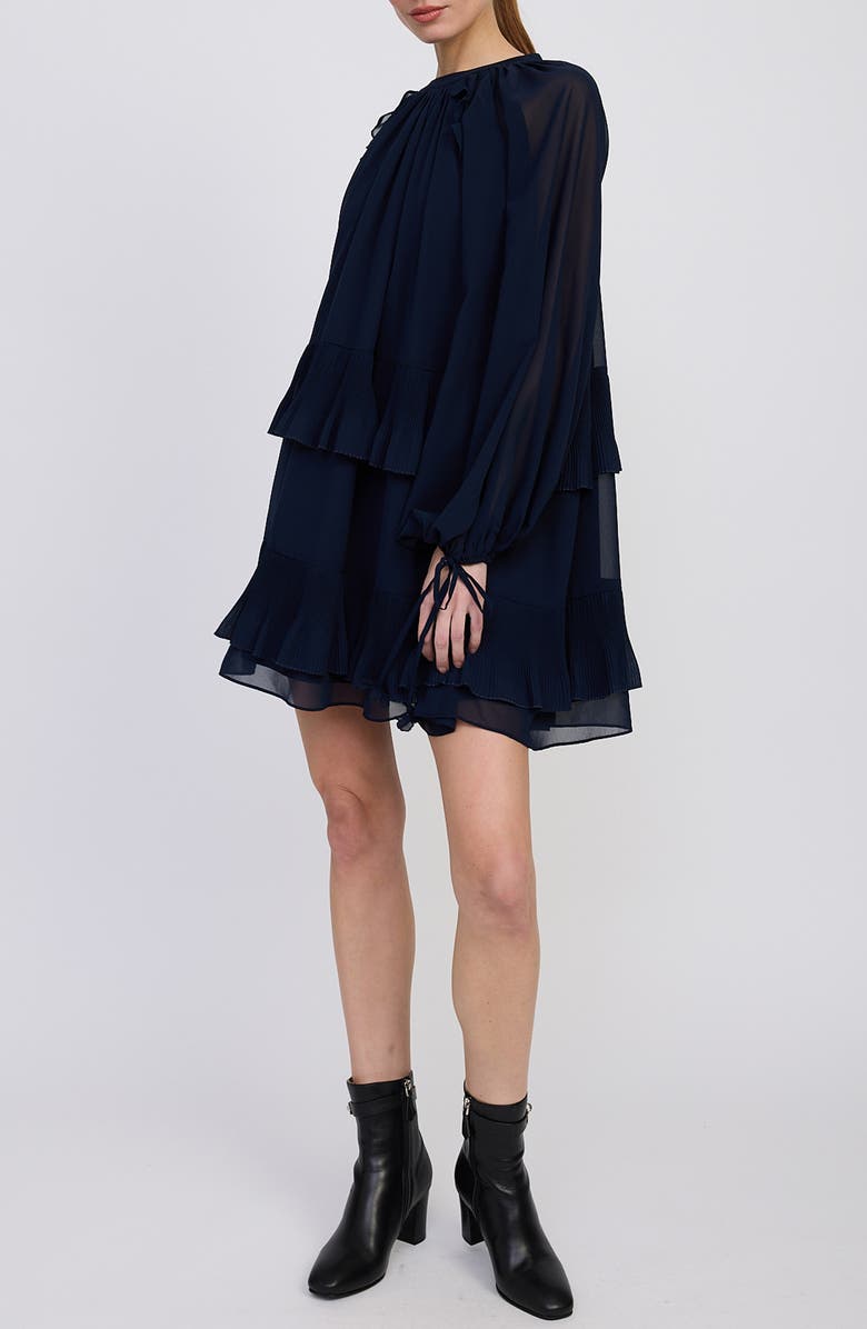 En Saison Nicolette Tiered Ruffle Long Sleeve Trapeze Dress, Alternate, color, Navy