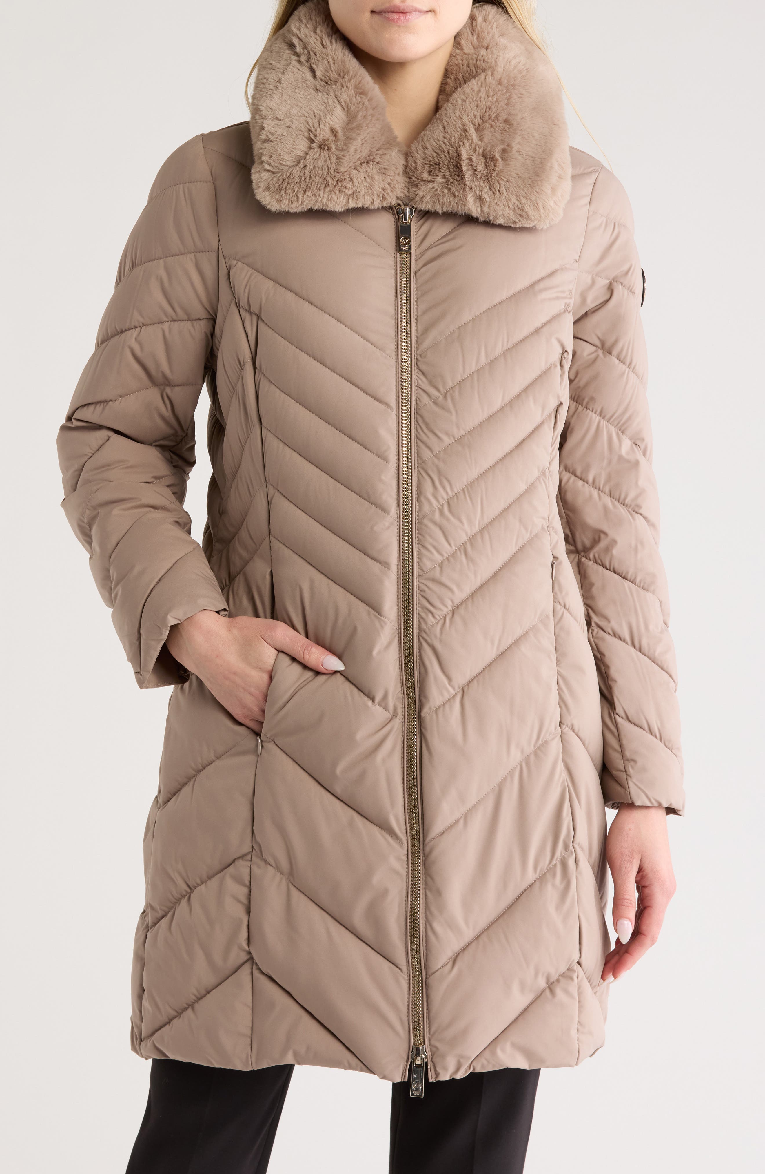 michael michael kors quilted faux fur trim parka
