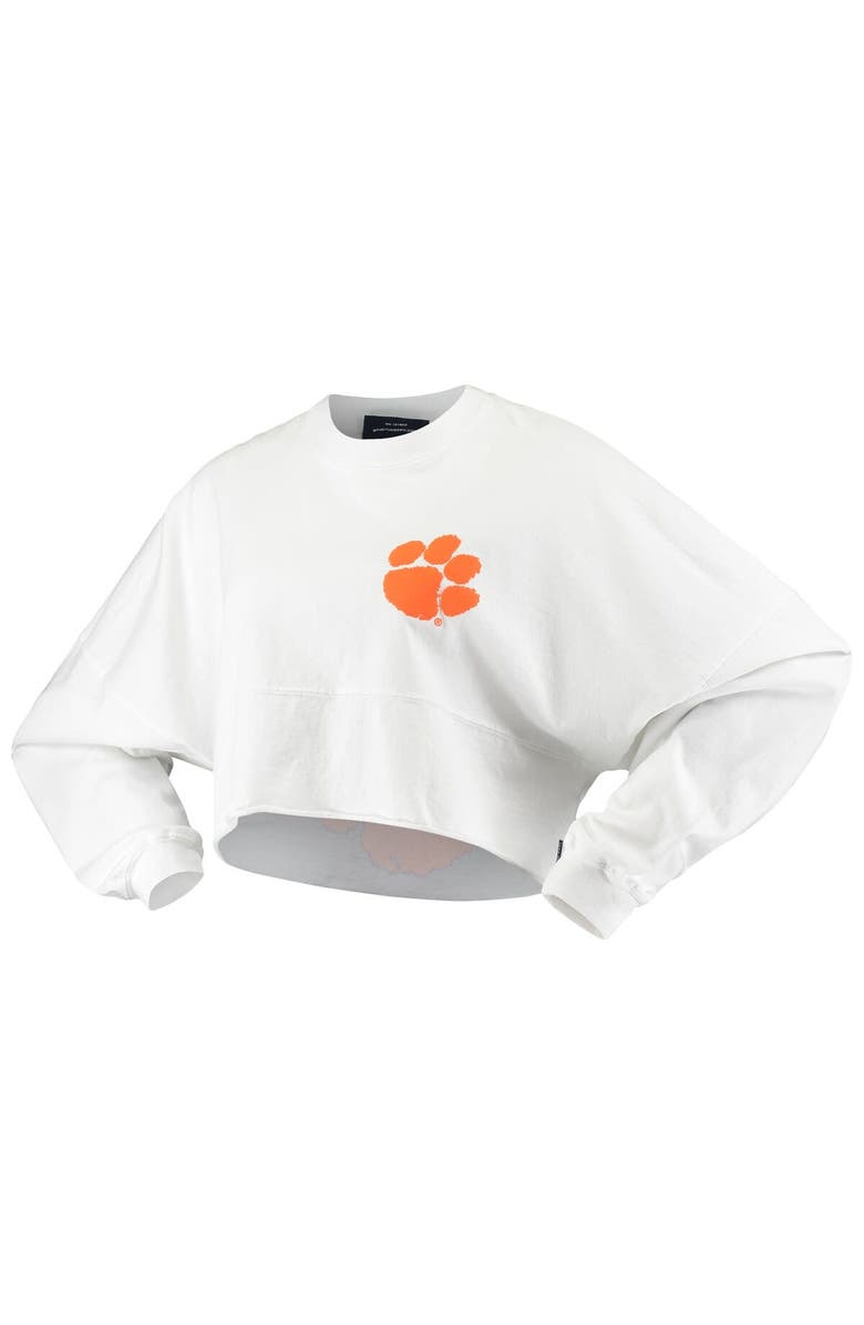 SPIRIT JERSEY Women's White Clemson Tigers Raw Hem Cropped Spirit Jersey Long Sleeve T-Shirt, Alternate, color, White