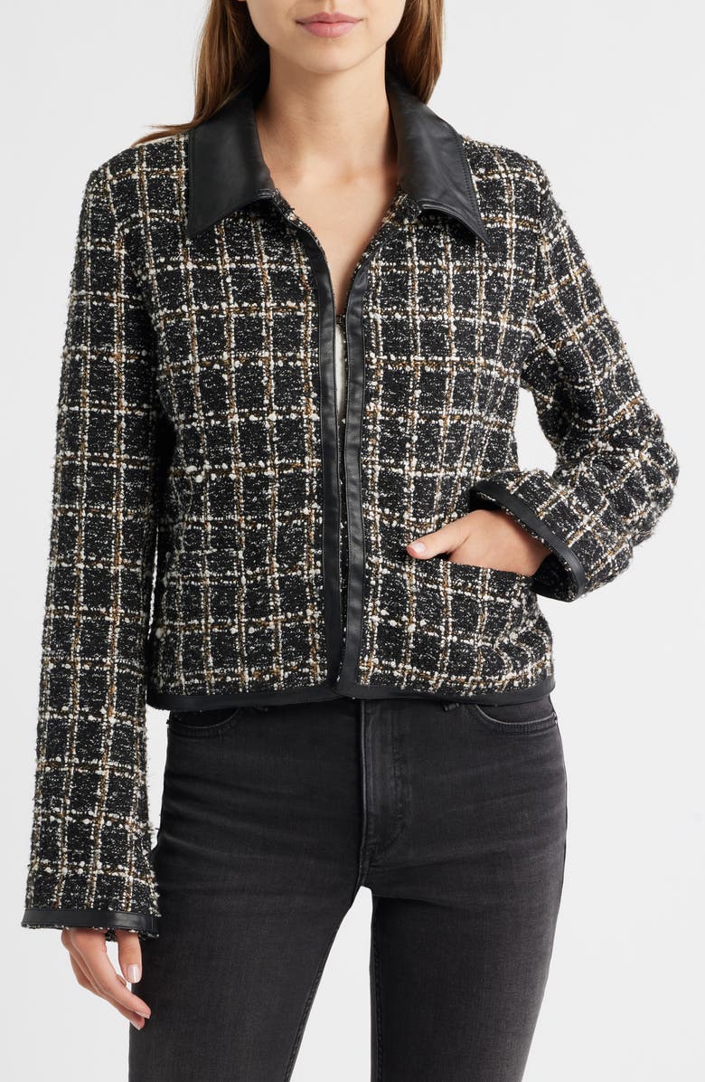 rag & bone Eloise Faux Leather Trim Tweed Jacket, Alternate, color, Black Plaid