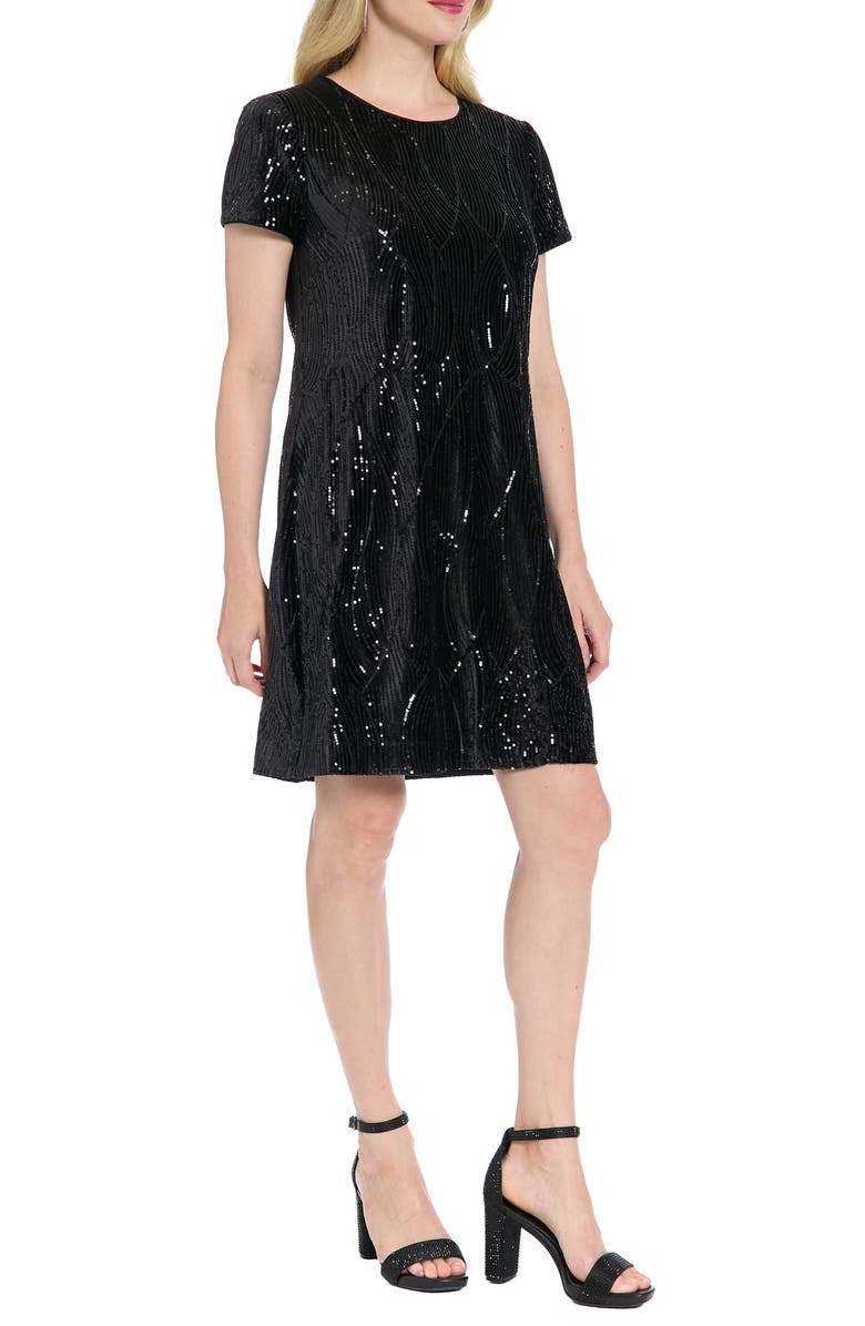 London Times Sequin T-Shirt Dress, Alternate, color, Black