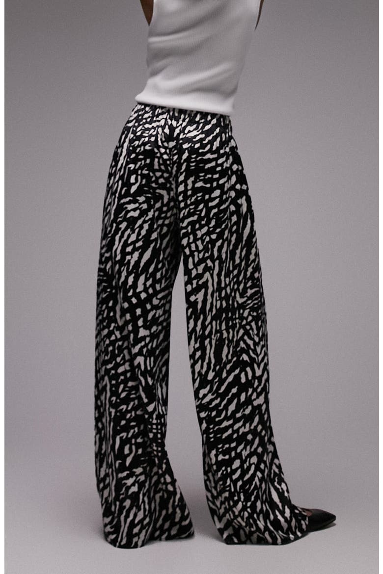 Satin Wide Leg Drawstring Pants, Alternate, color, BLACK MULTI