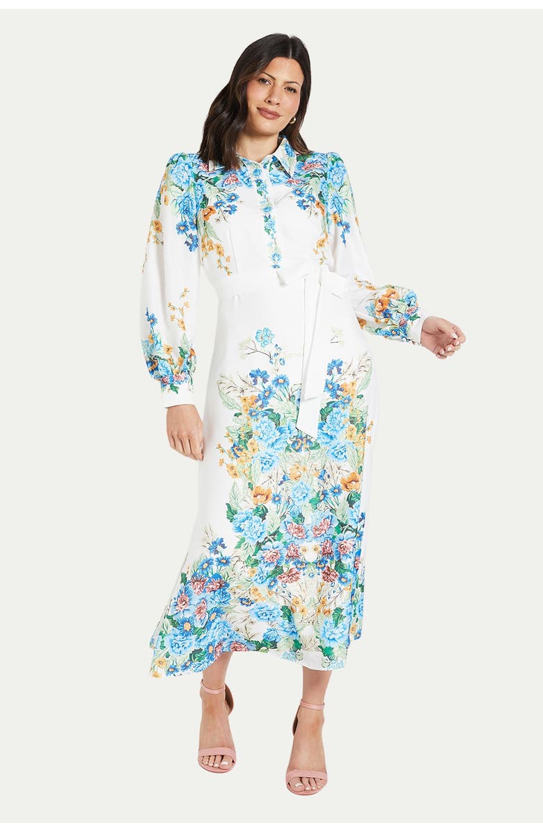 Wallis Floral Western Belted Midi Shirt Dress, Main, color, Ivory