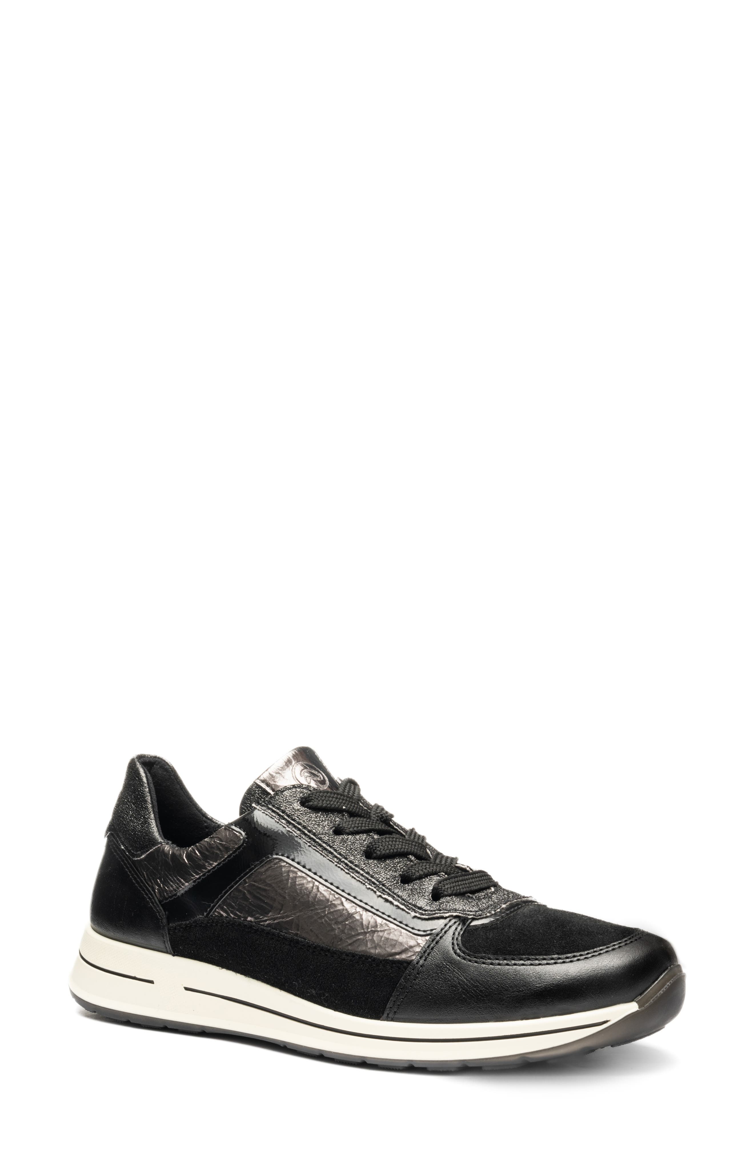 Ara Obsidian Leather Sneaker In Black/steel