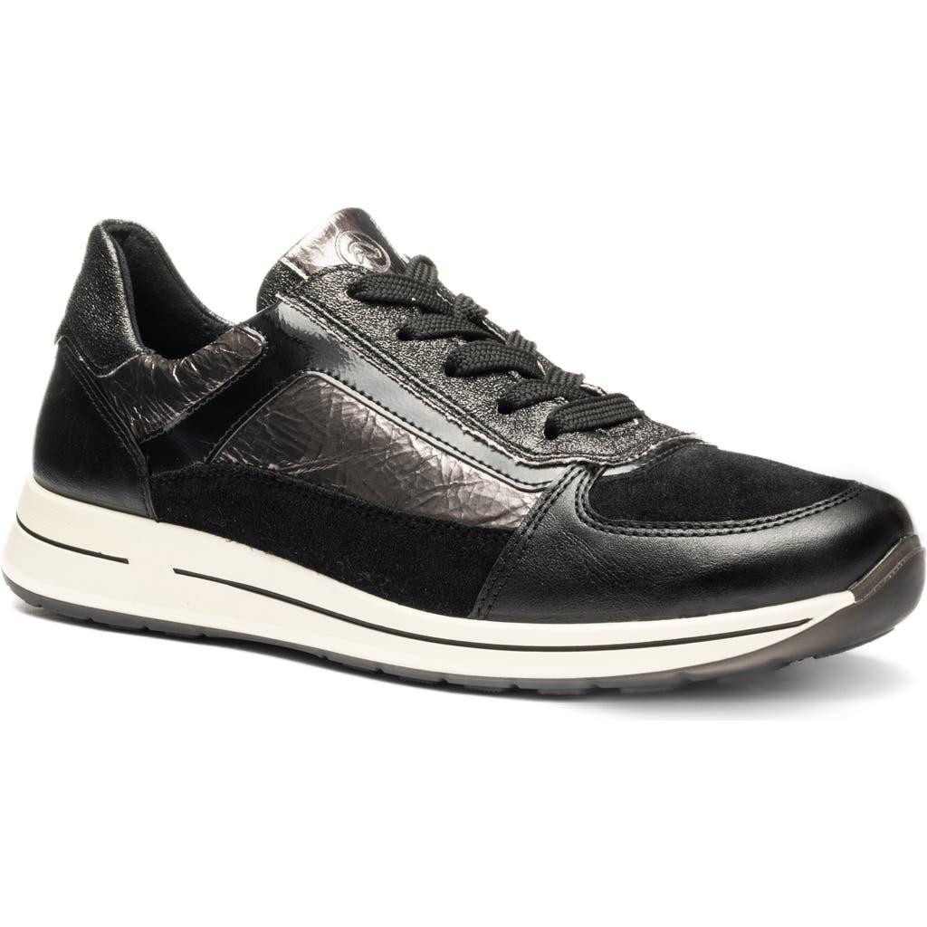 Ara Obsidian Leather Sneaker In Black/steel