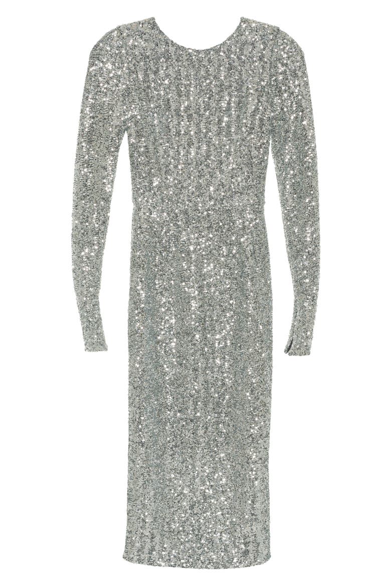 Long Sleeve Sequin Midi Dress, Alternate, color, S0998 ARGENTO