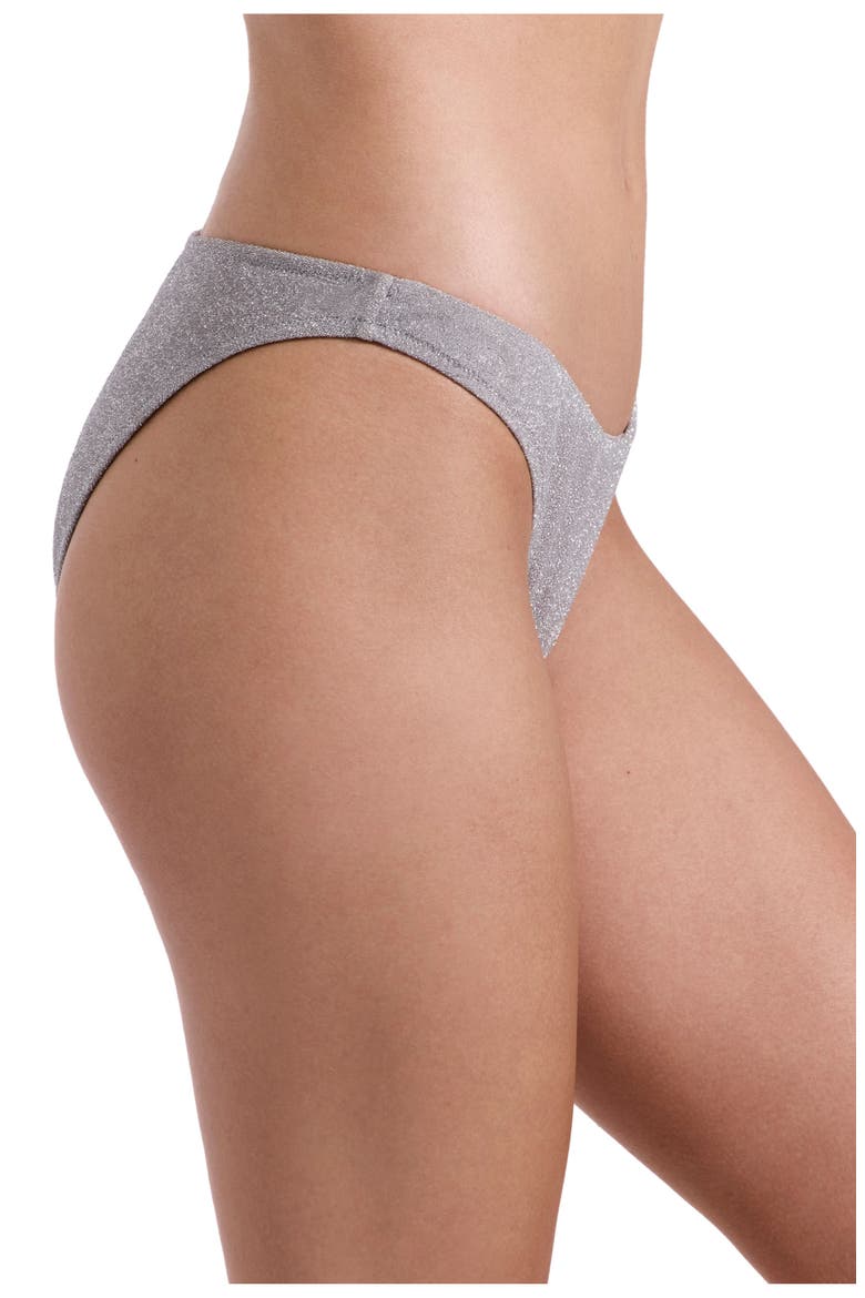 Luna Textured Shimmer High Leg Low Rise Bikini Bottom, Alternate, color, Silver-Brown