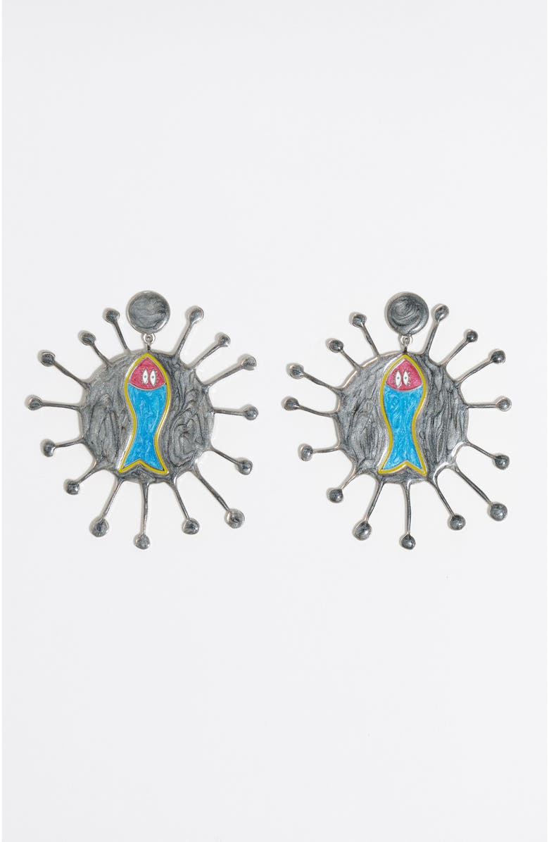 Bimba y Lola Multicolor Enamel Fish Earrings, Main, color, Grey