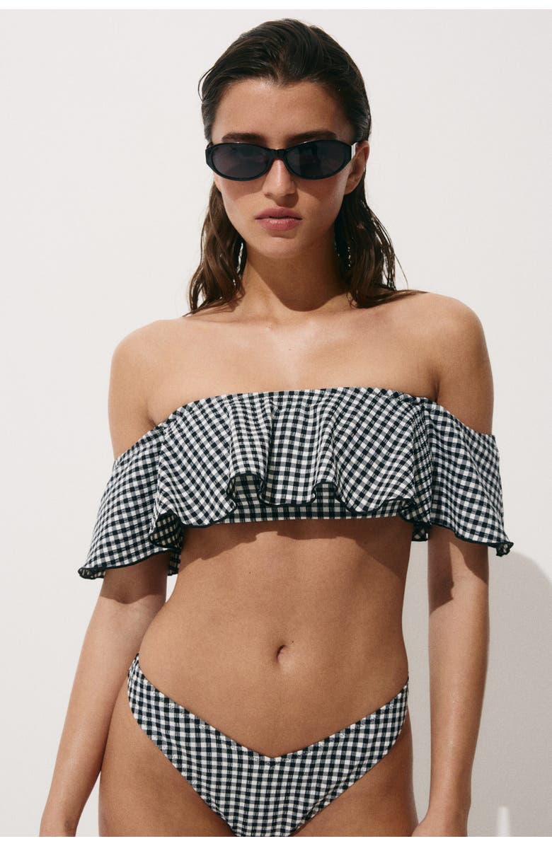H&M Bandeau Bikini Top, Alternate, color, Black/Gingham