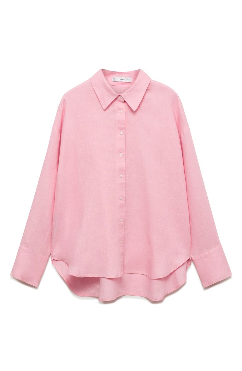 MANGO Oversize Linen Button-Up Shirt, Alternate, color, 