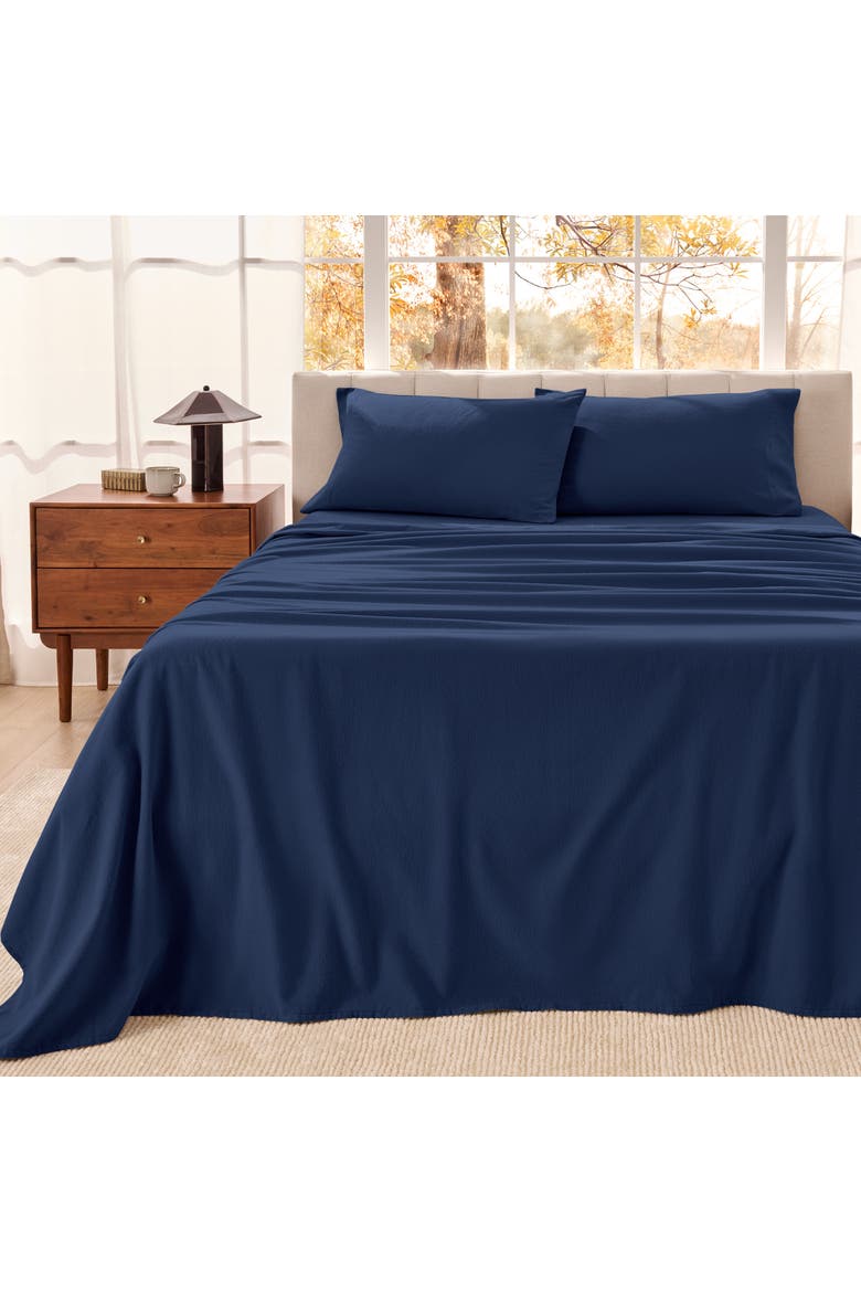 100% Organic Cotton Flannel Sheet Set, Alternate, color, Dark Blue