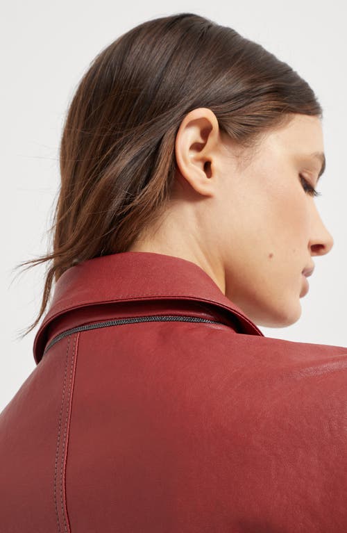 Brunello Cucinelli Leather Outerwear In Ruby
