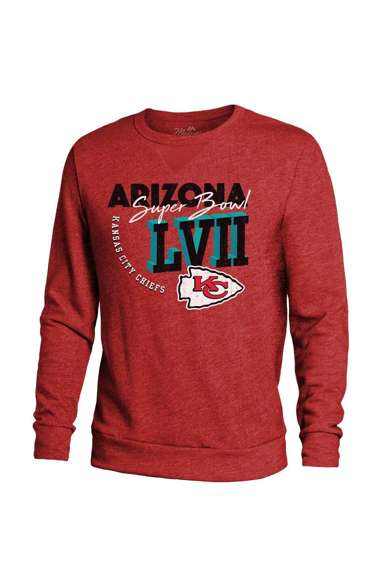 Majestic Threads Men's Majestic Threads Red Kansas City Chiefs Super Bowl LVII High Tide Tri-Blend Pullover Sweatshirt, Alternate, color, 