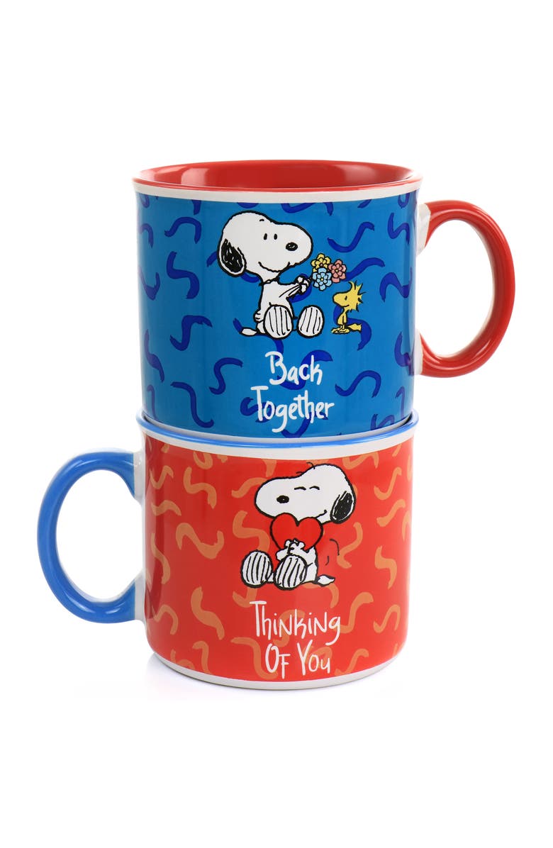 Gibson Snoopy Songs 4 Piece 21oz Stoneware Mug Set, Alternate, color, Red