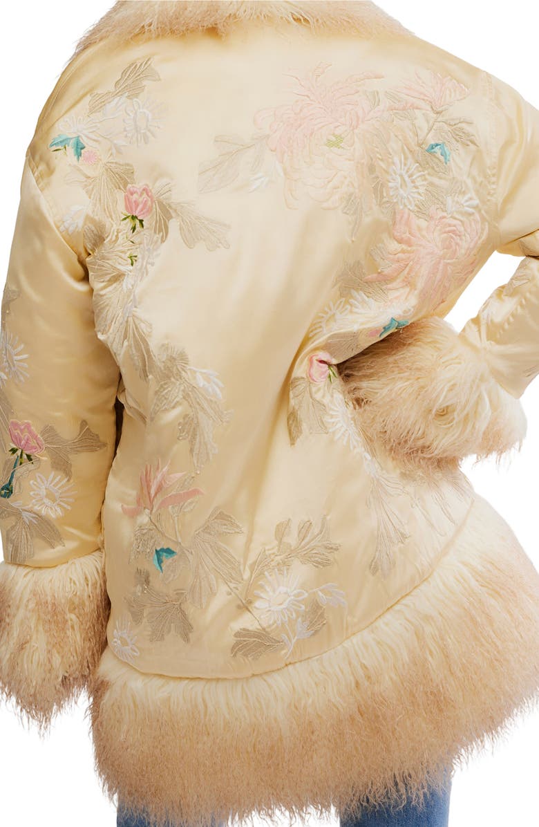 Free People Moon Petals Velvet Floral Detail Jacket with Faux Fur Trim, Alternate, color, Cream Combo
