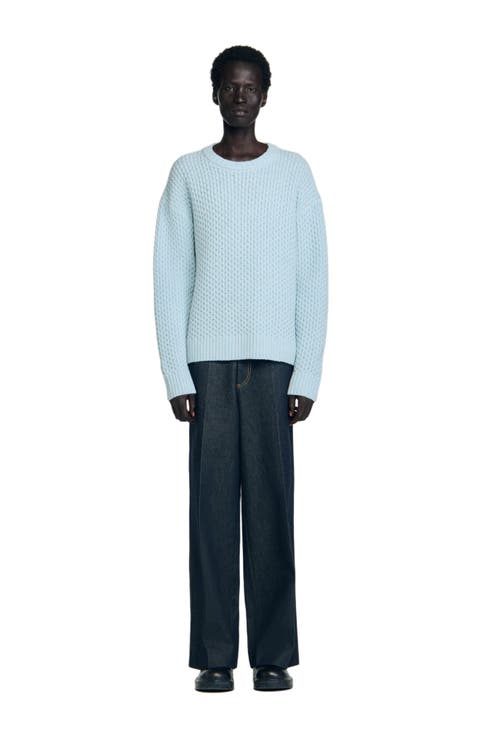 Honeycomb stitch wool sweater