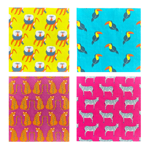Jollity & Co Jungle Animals  Large Napkins In Assorted Pre-pack