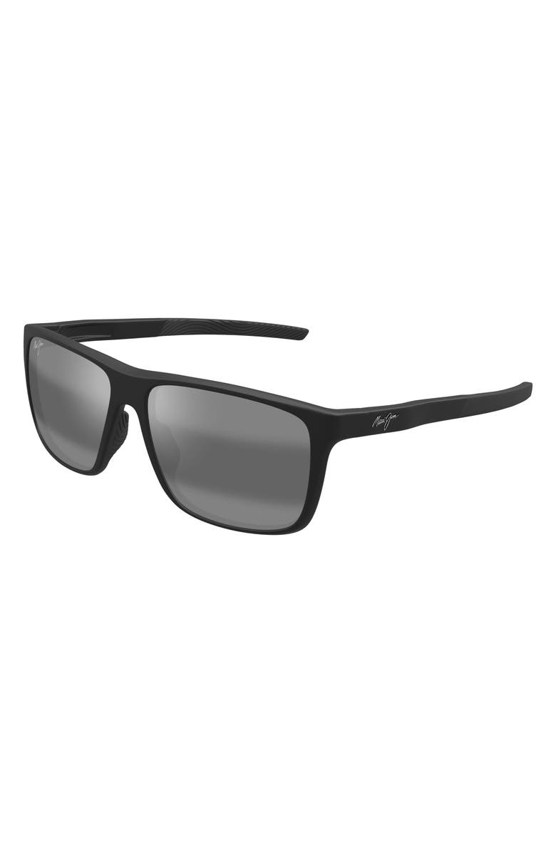 Maui Jim Lehopulu 58mm PolarizedPlus2 Rectangular Sunglasses, Alternate, color, Black