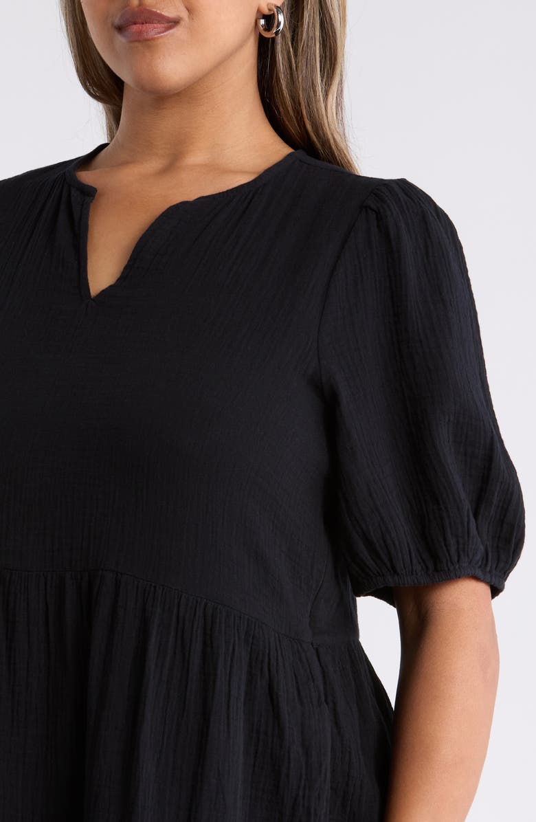 Caslon<sup>®</sup> Puff Sleeve Cotton Gauze Midi Dress, Alternate, color, Black
