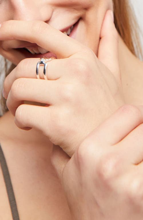 Unode50 Double Sterling Silver-plated Ring With White Topaz In Metallic