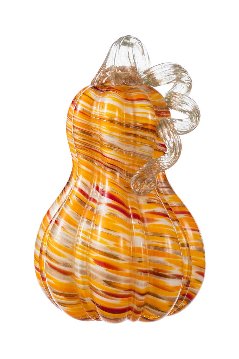 Fall Multi Stripes Glass Gourd Pumpkins, Main, color, Orange