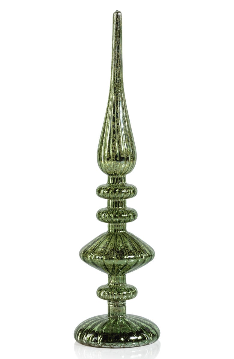 Zodax Set of 2 Azenor LED Decorative Glass Tabletop Finial Ornaments, Main, color, Antique Green