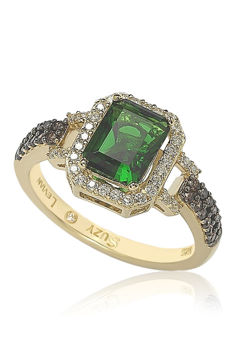 SUZY LEVIAN Yellow-Tone Sterling Silver Prong Set Emerald Cut & Pave CZ Ring, Alternate, color, Green
