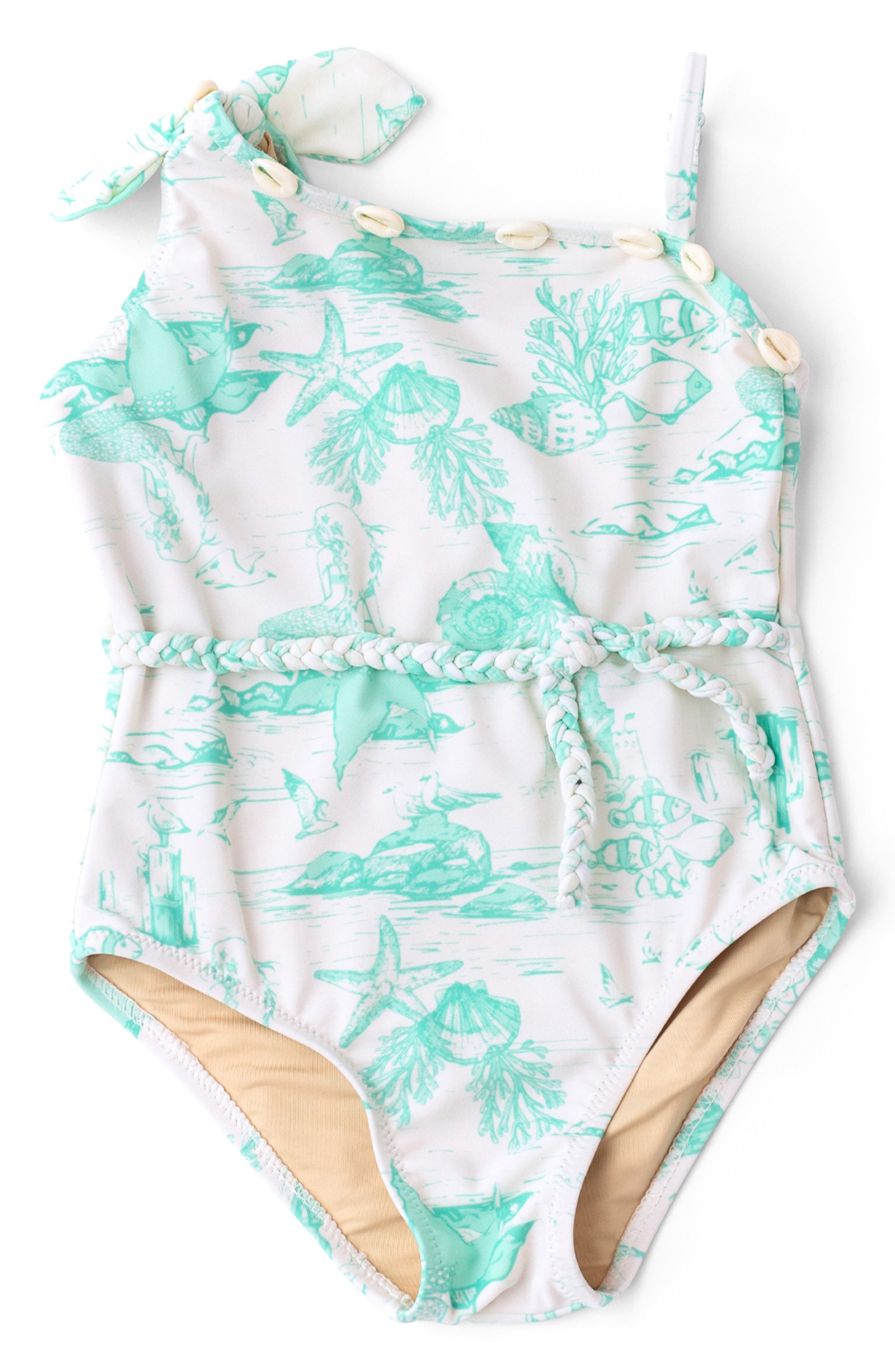 Shade Critters Kids' Mermaid Toile One-Shoulder One-Piece UPF 50+ Swimsuit