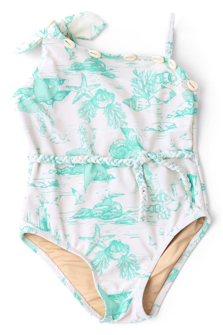 Kids' Mermaid Toile One-Shoulder One-Piece UPF 50+ Swimsuit, Main, color, MINT