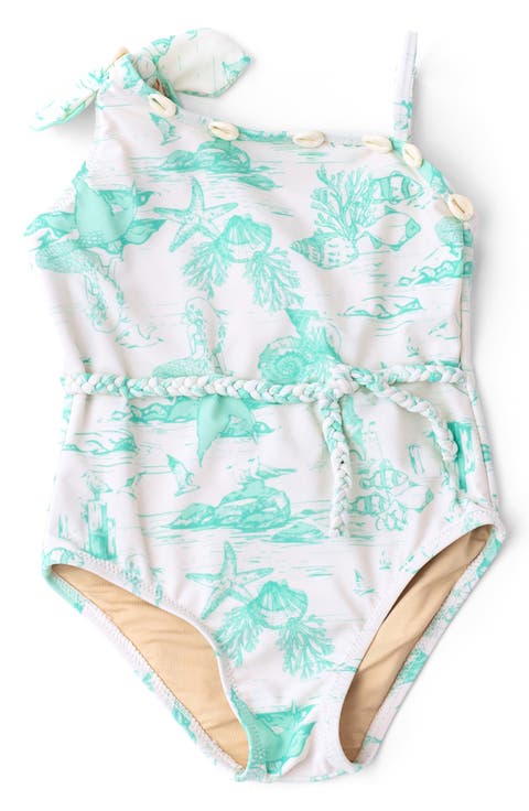 Kids' Mermaid Toile One-Shoulder One-Piece UPF 50+ Swimsuit (Toddler & Little Kid)