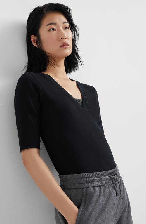 Brunello Cucinelli Women Cotton V-necked Top In Black