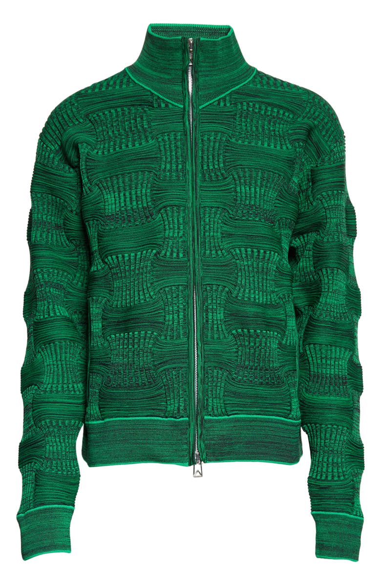 Bottega Veneta Stand Collar Zip Front Recycled Polyester Rib Sweater, Alternate, color, 