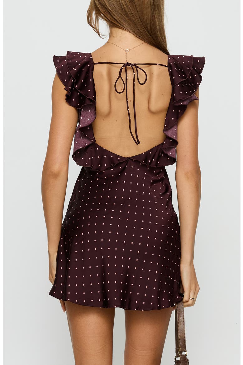 Kamillah Frill Minidress, Alternate, color, BURGUNDY POLKA DOT