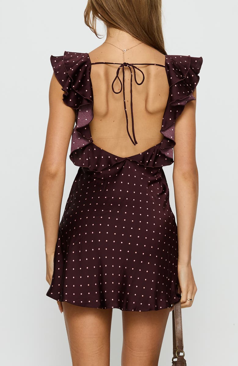 Princess Polly Kamillah Frill Minidress, Alternate, color, Burgundy Polka Dot