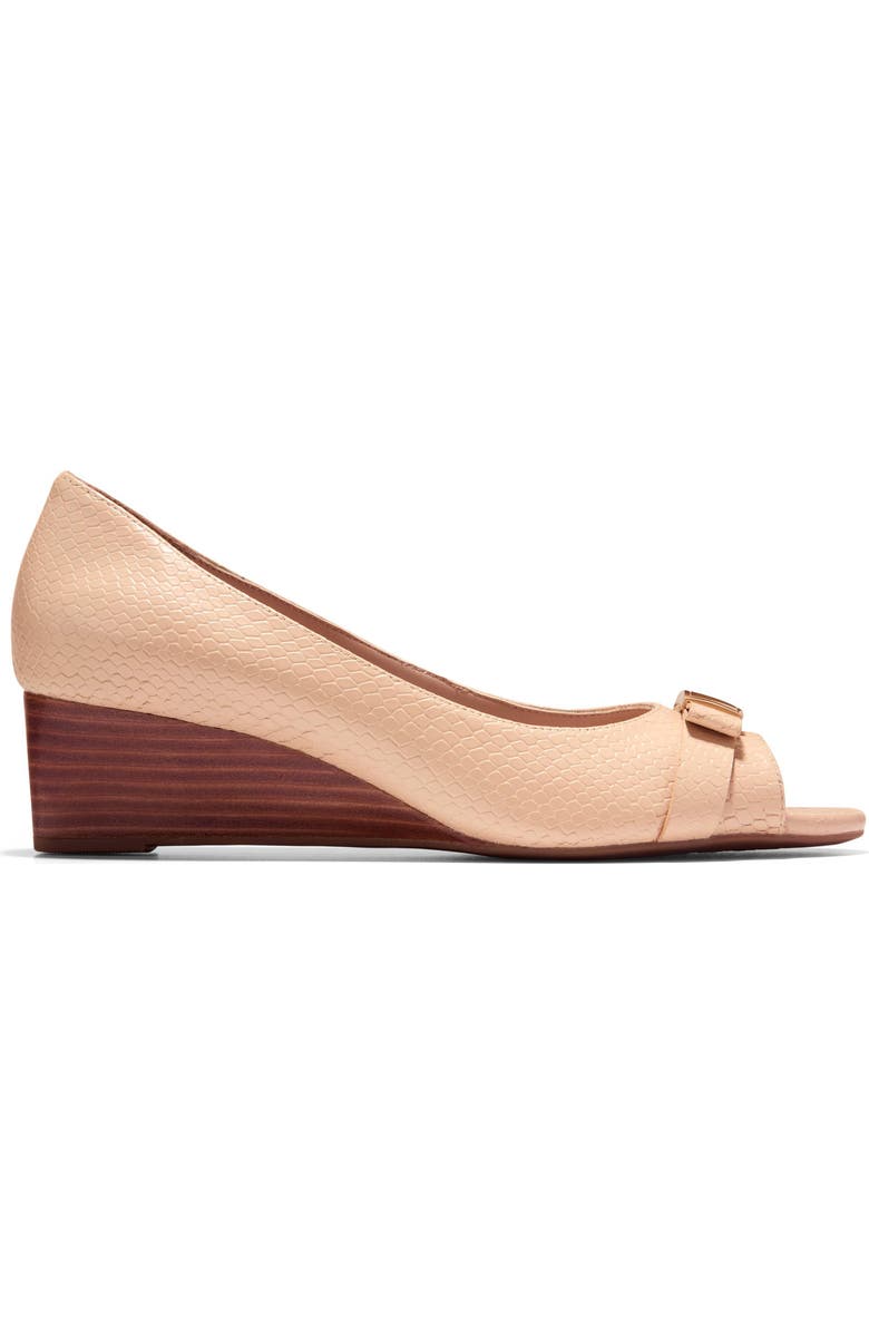 Cole Haan <p>Go-To Malta Peep Toe Bow Wedge (Women)</p>, Alternate, color, Soft Buff Snake Print Leather