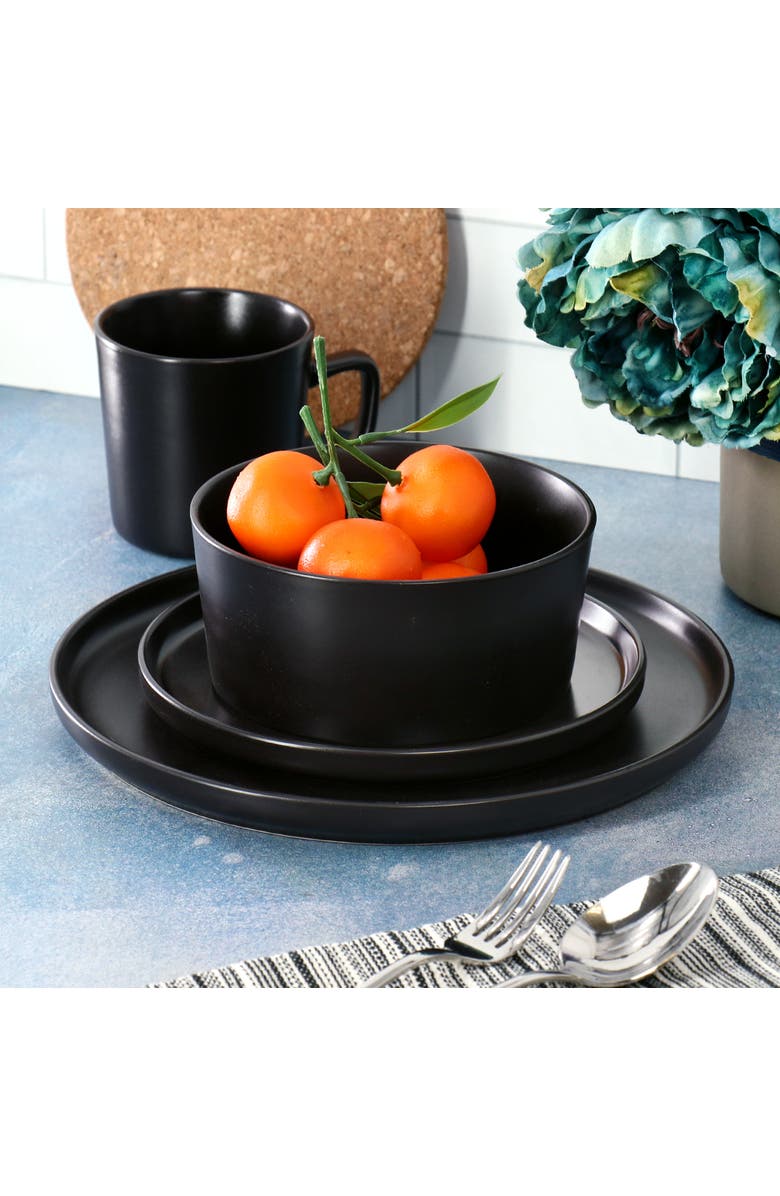 Elama Luxmatte Black 16 Piece Dinnerware Set, Alternate, color, Black