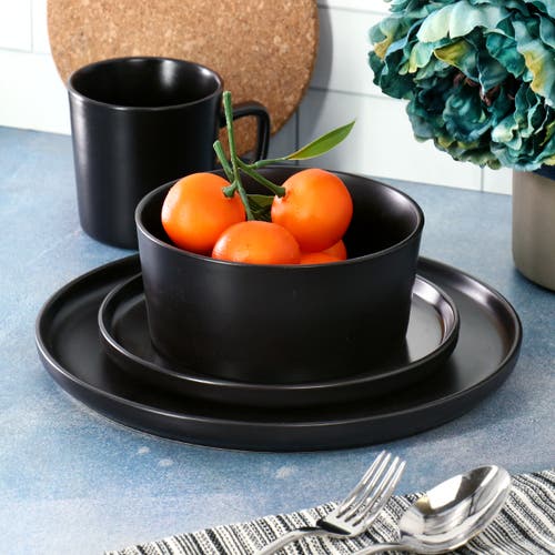 Elama Luxmatte Black 16 Piece Dinnerware Set In Black