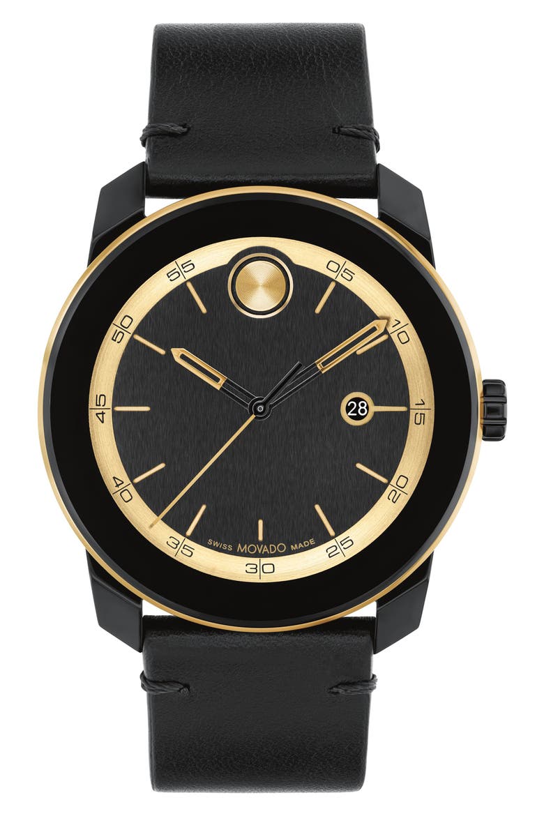 Bold TR90 Leather Strap Watch, 42mm, Main, color, BLACK DIAL